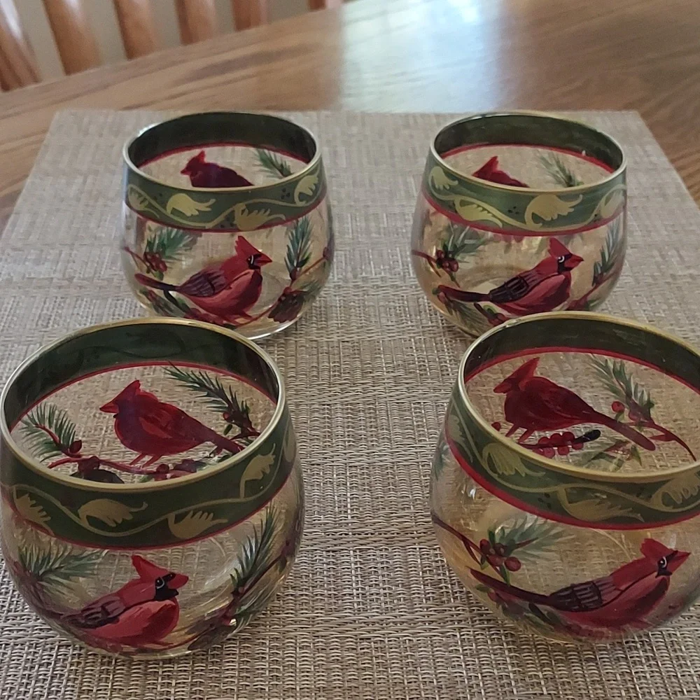 Votive cups 4 piece cardinal spruce design - Picture 2 of 6